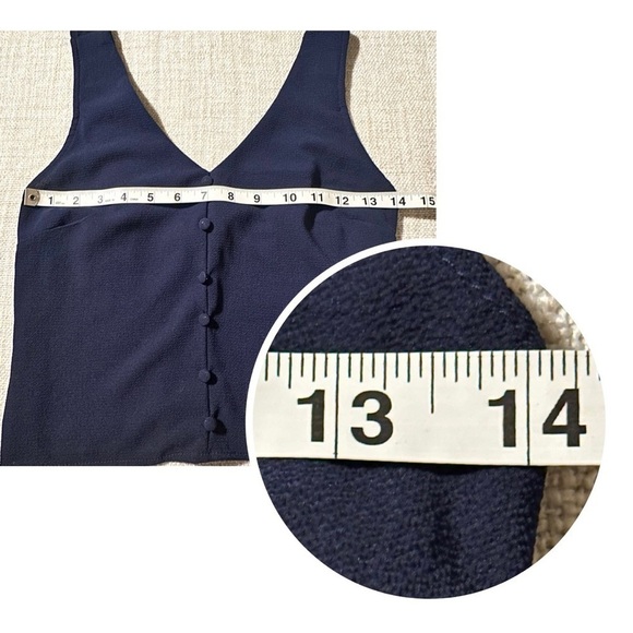MONTEAU Navy Sleeveless Smocked Back Button Pullover Crop Blouse Top Women’s M - Picture 7 of 9